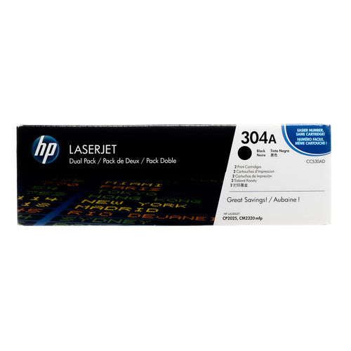 CC530AD | HP 304A | Original HP Dual Pack Toner Cartridges - Black - CartridgeOnlineSA