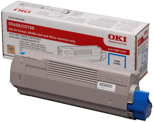 Genuine OKI 43872307 Cyan Toner Cartridge (2,000 pages) for OKI C5650, C5750 Printers - CartridgeOnlineSA