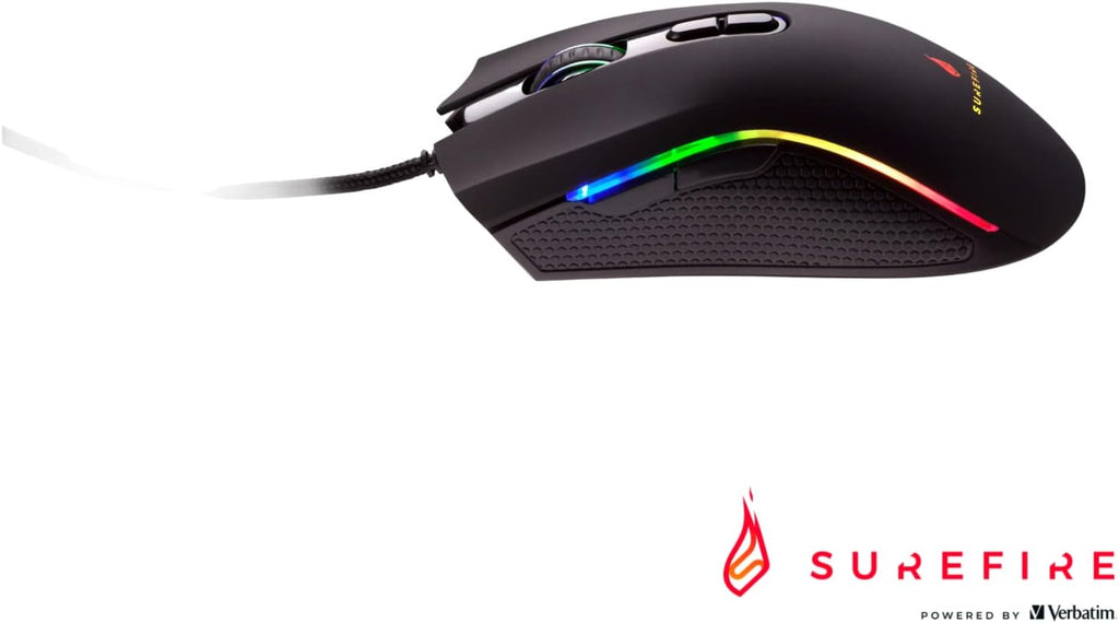 Surefire Hawk Claw Gaming 7-Button Gaming Mouse I RGB-lighting I PC mouse 6400 DPI I 7 programmable buttons I USB 3.2 GEN 1 and USB 2.0 I Windows, Mac and consoles I powered by Verbatim - CartridgeOnlineSA