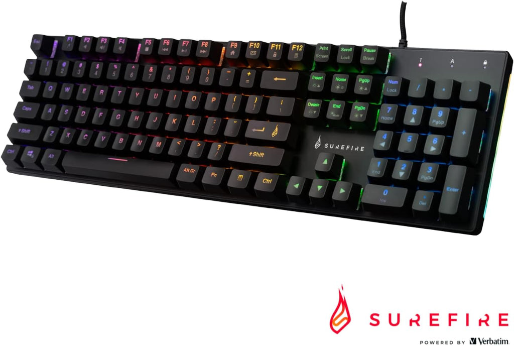 Surefire Kingpin M2 Mechanical Gaming Keyboard English, Gaming Multimedia Keyboard Full Size, RGB Keyboard with Lighting, 100% Anti-Ghosting Keys, English Layout QWERTY - CartridgeOnlineSA