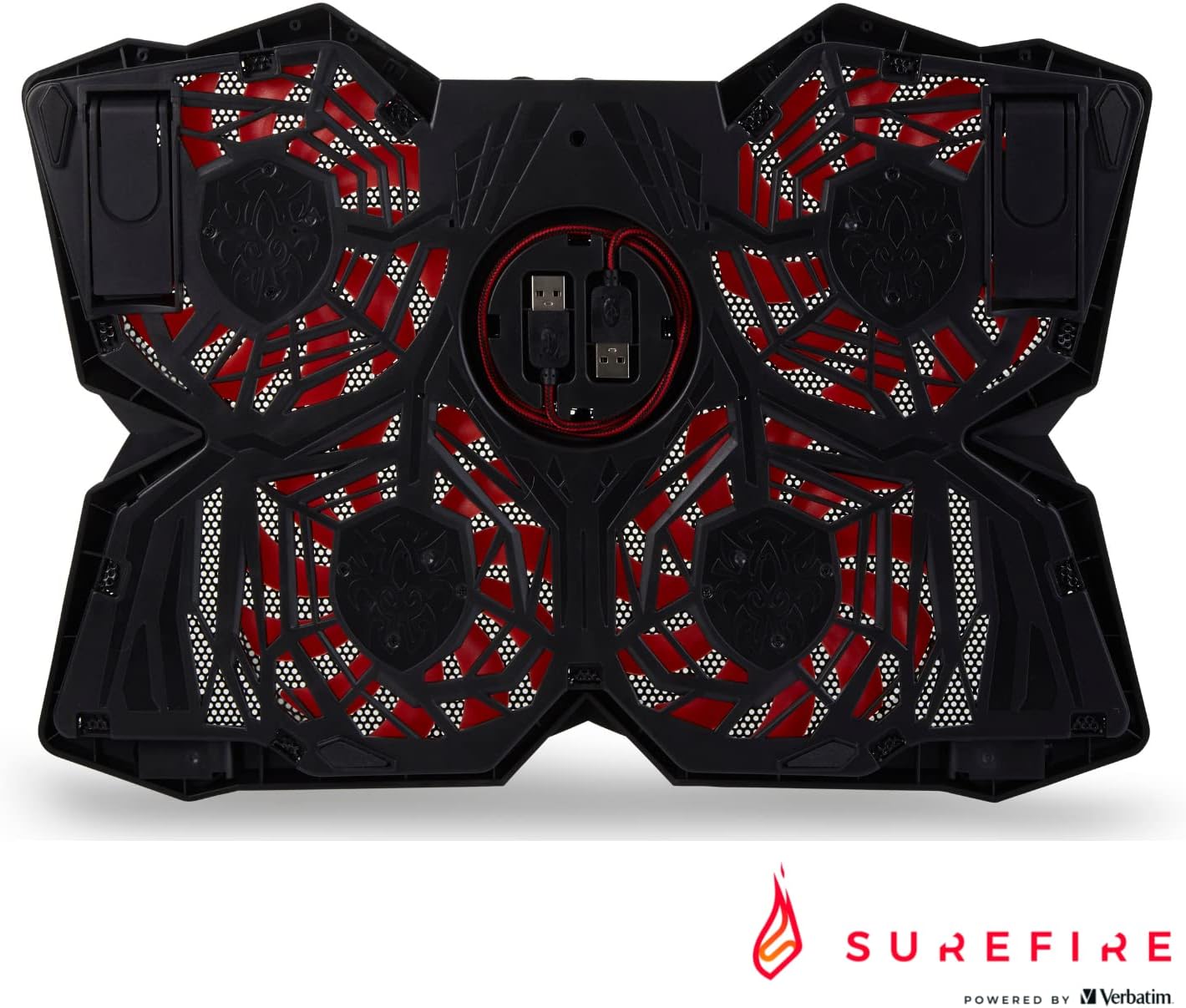 SureFire Bora Gaming Laptop Cooling Pad - laptop cooler 12"-17" - laptop fan cooling pad - cooling base for laptops - external notebook fan up to 1200 rpm - max 26 dBA - red I powered by Verbatim - CartridgeOnlineSA