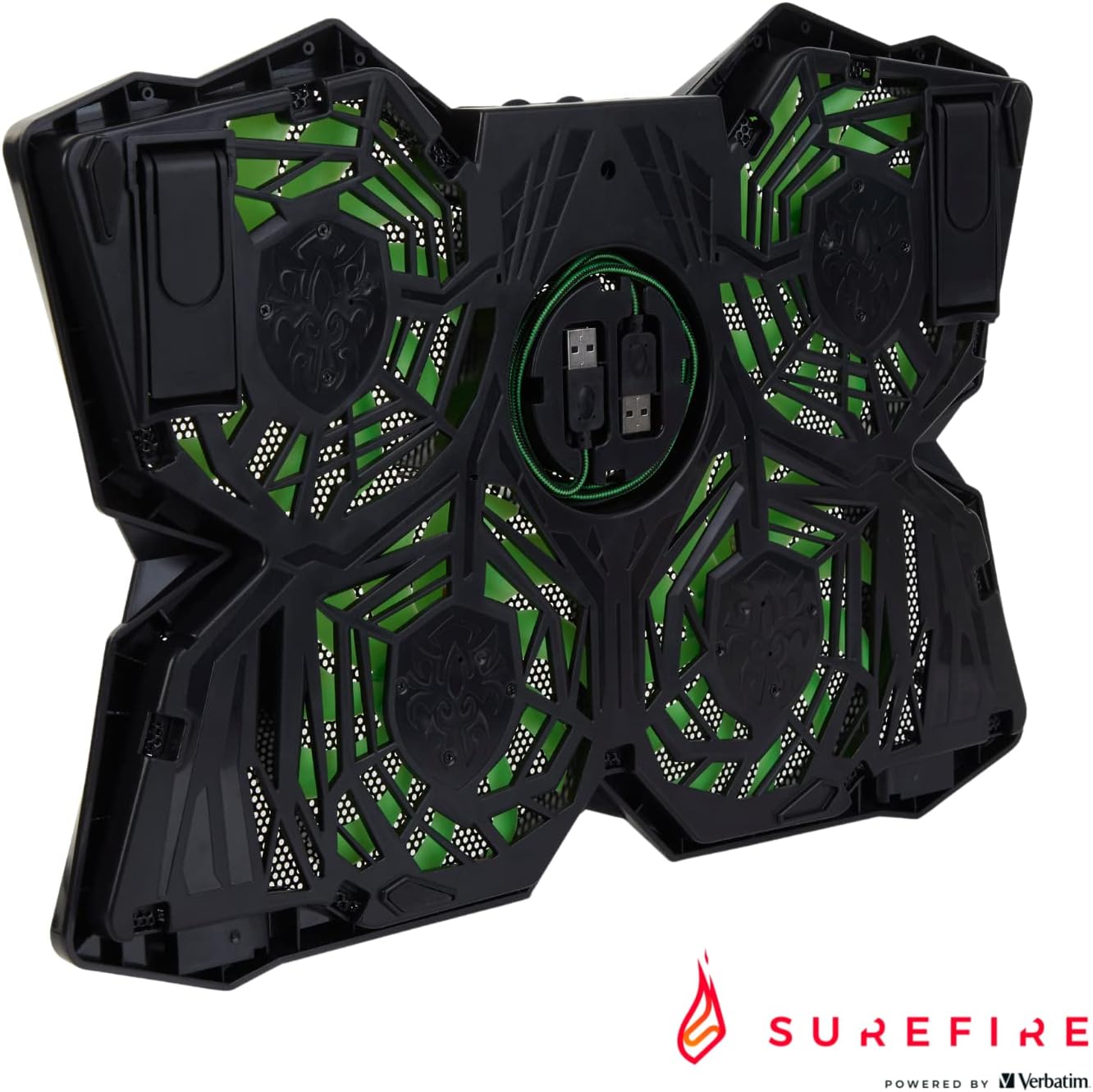 SureFire Bora Gaming Laptop Cooling Pad - laptop cooler 12"-17" - laptop fan cooling pad - cooling base for laptops - external notebook fan up to 1200 rpm - max 26 dBA - green I powered by Verbatim - CartridgeOnlineSA