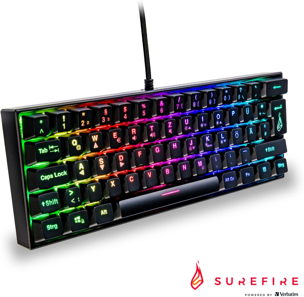 SureFire Kingpin M1 60% Mechanical Gaming Keyboard English, Gaming Multimedia Keyboard Small & Mobile, RGB Keyboard with Lighting, 100% Anti-Ghosting Keys, English Layout QWERTY - CartridgeOnlineSA