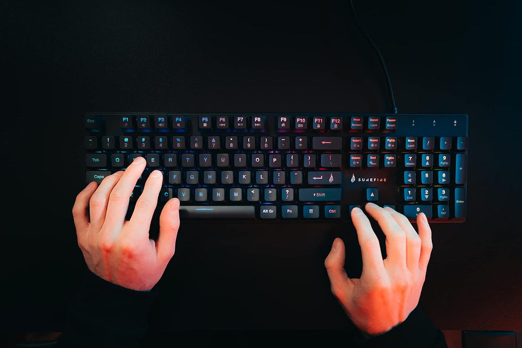 Surefire Kingpin M2 Mechanical Gaming Keyboard English, Gaming Multimedia Keyboard Full Size, RGB Keyboard with Lighting, 100% Anti-Ghosting Keys, English Layout QWERTY - CartridgeOnlineSA