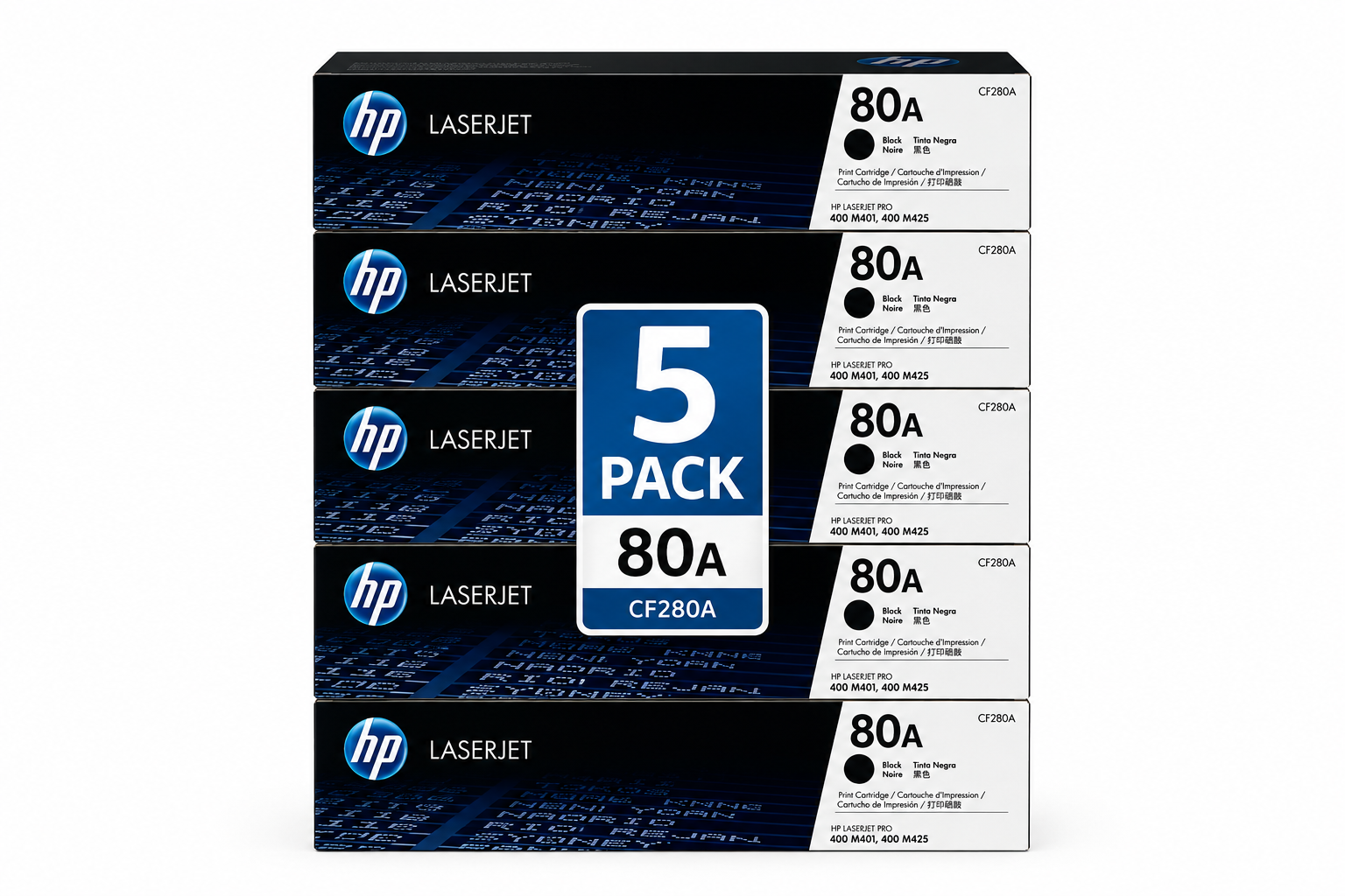 HP 80A Original LaserJet Toner Cartridge - Black CF280A 5 Pack Bundle