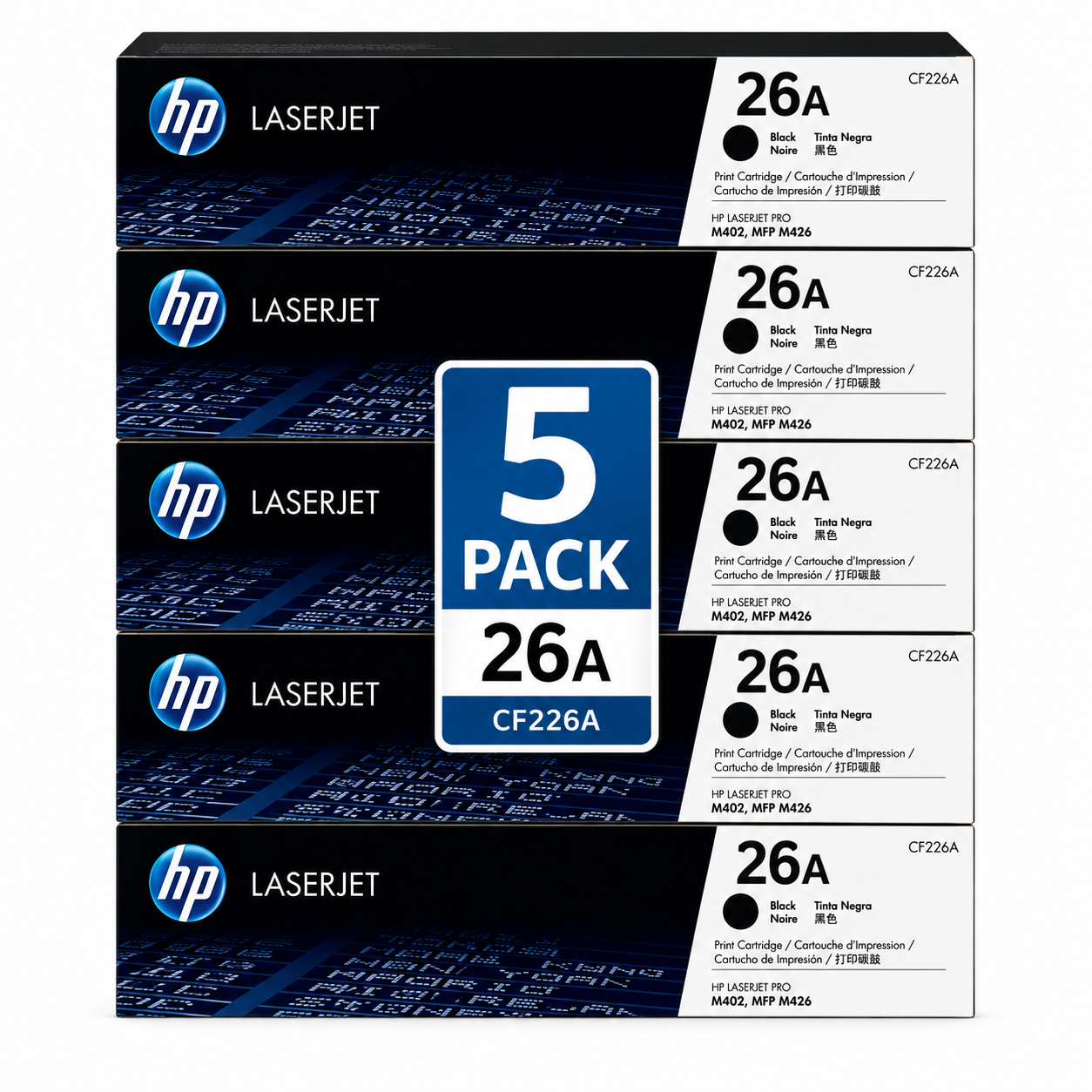 HP 26A Original LaserJet Toner Cartridge - Black CF226A 5 Pack Bundle