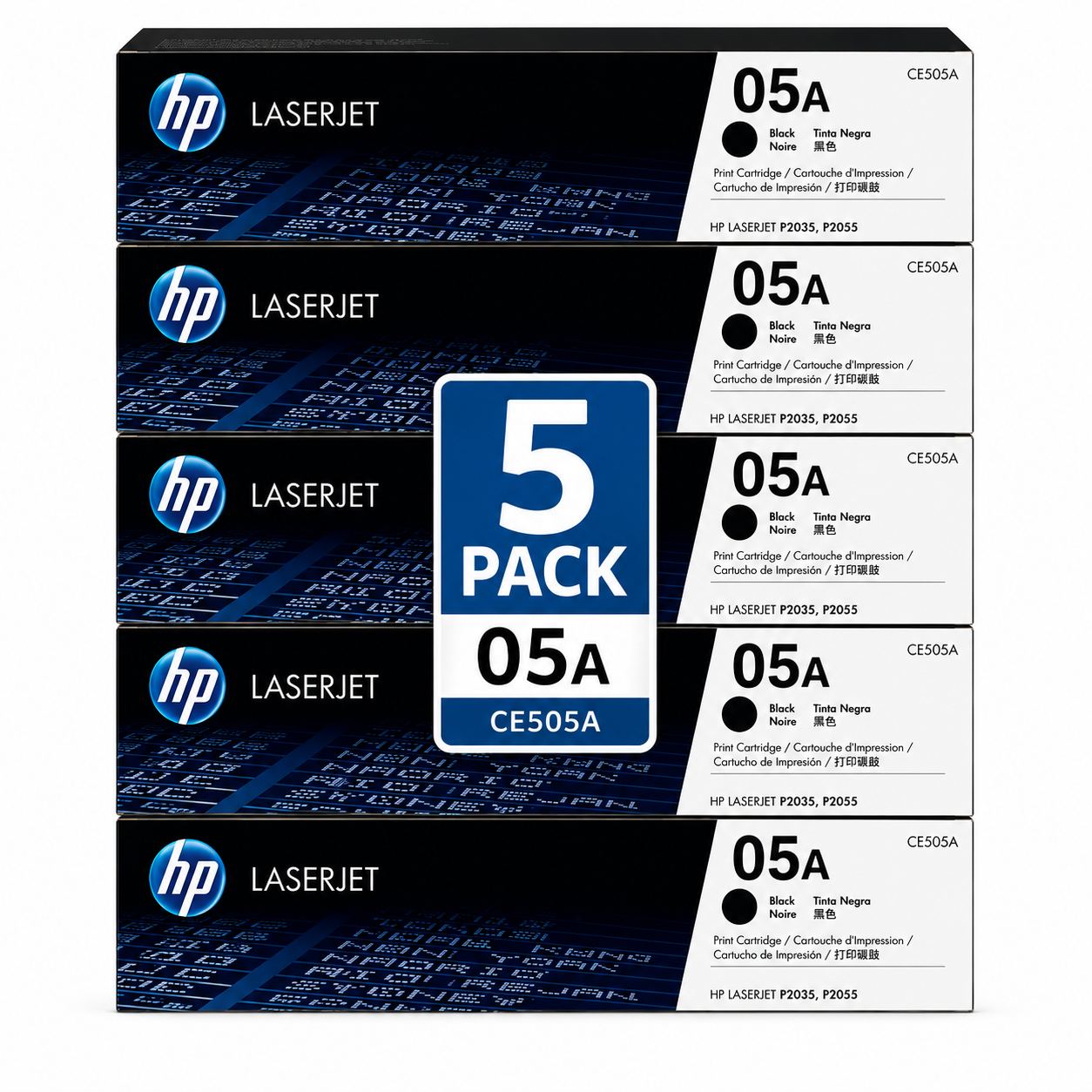 HP 05A Black LaserJet Toner Cartridge - CE505A 5 Pack Bundle