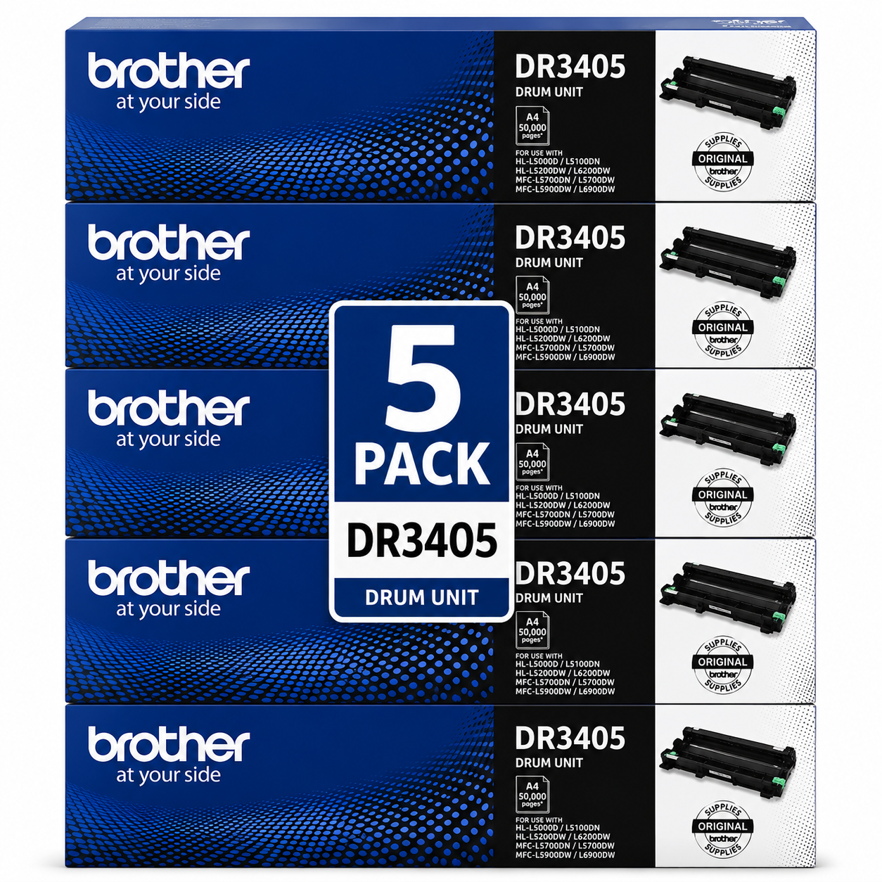 Genuine Brother DR3405 Drum Unit 5 Pack Bundle