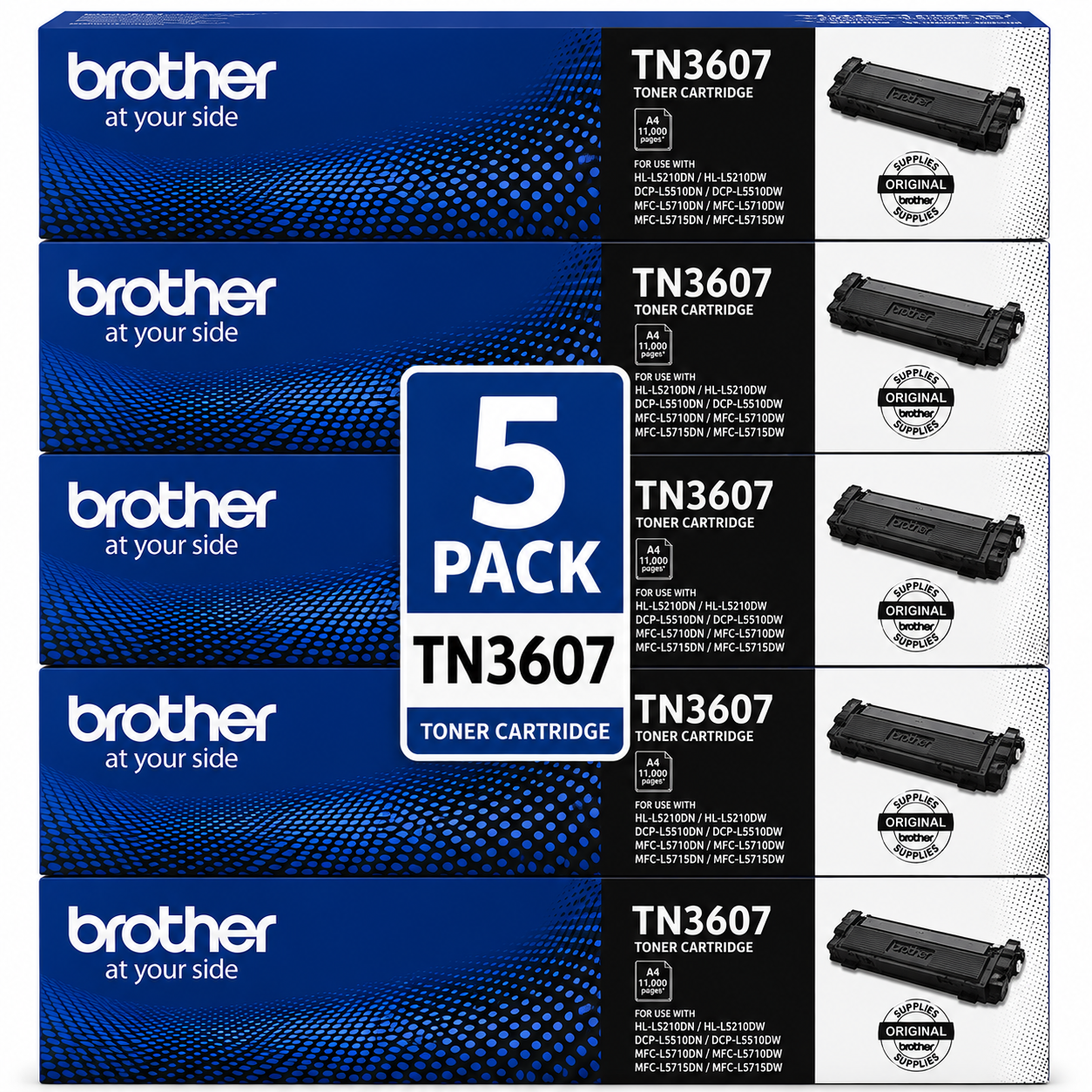 Genuine Brother TN-3607 Toner Cartridge 5 Pack Bundle