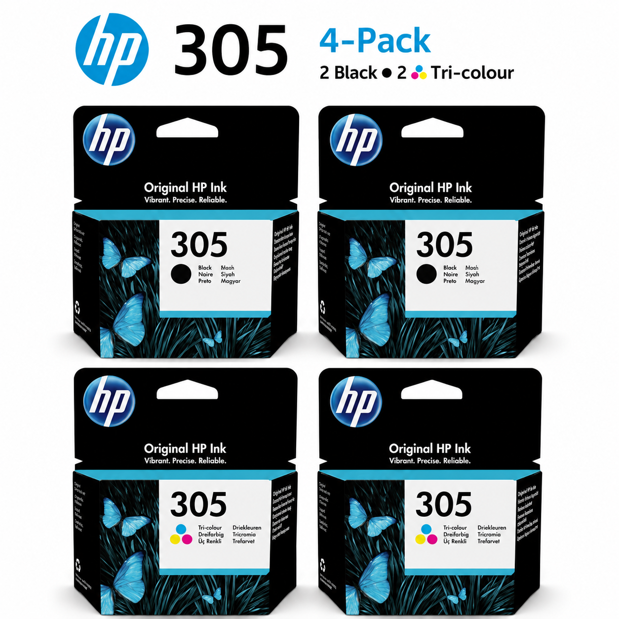 HP 305 Original Ink Cartridge 4 Pack Bundle (2 Black + 2 Tri-Colour)