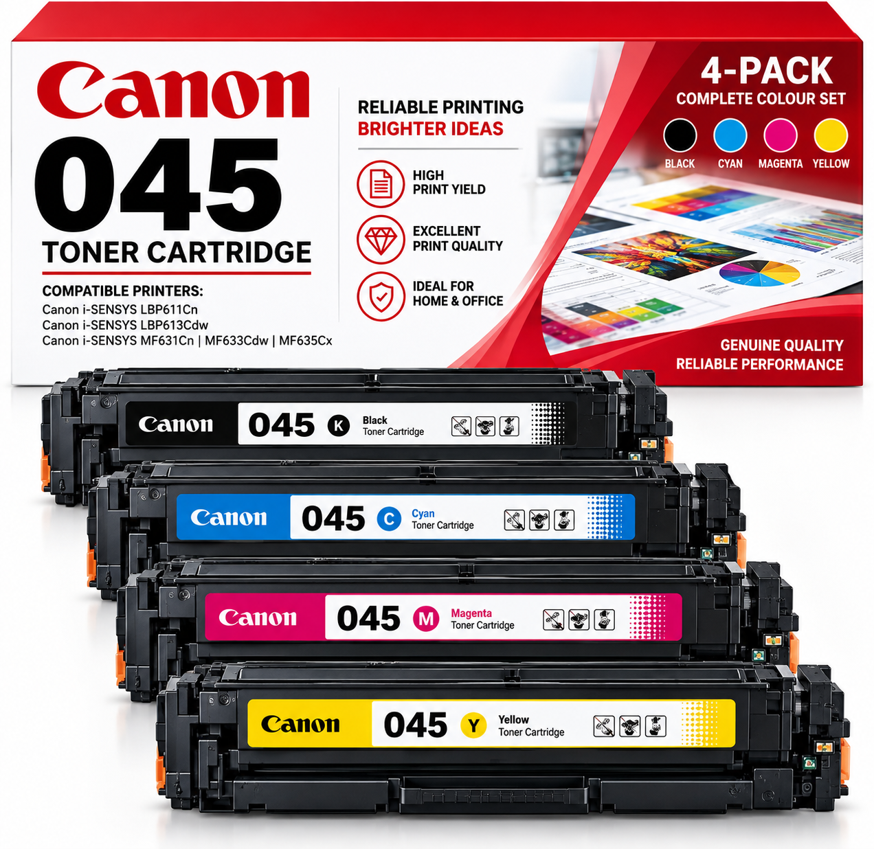 Canon 045 Compatible Multipack – Black, Cyan, Magenta & Yellow Toner Cartridges