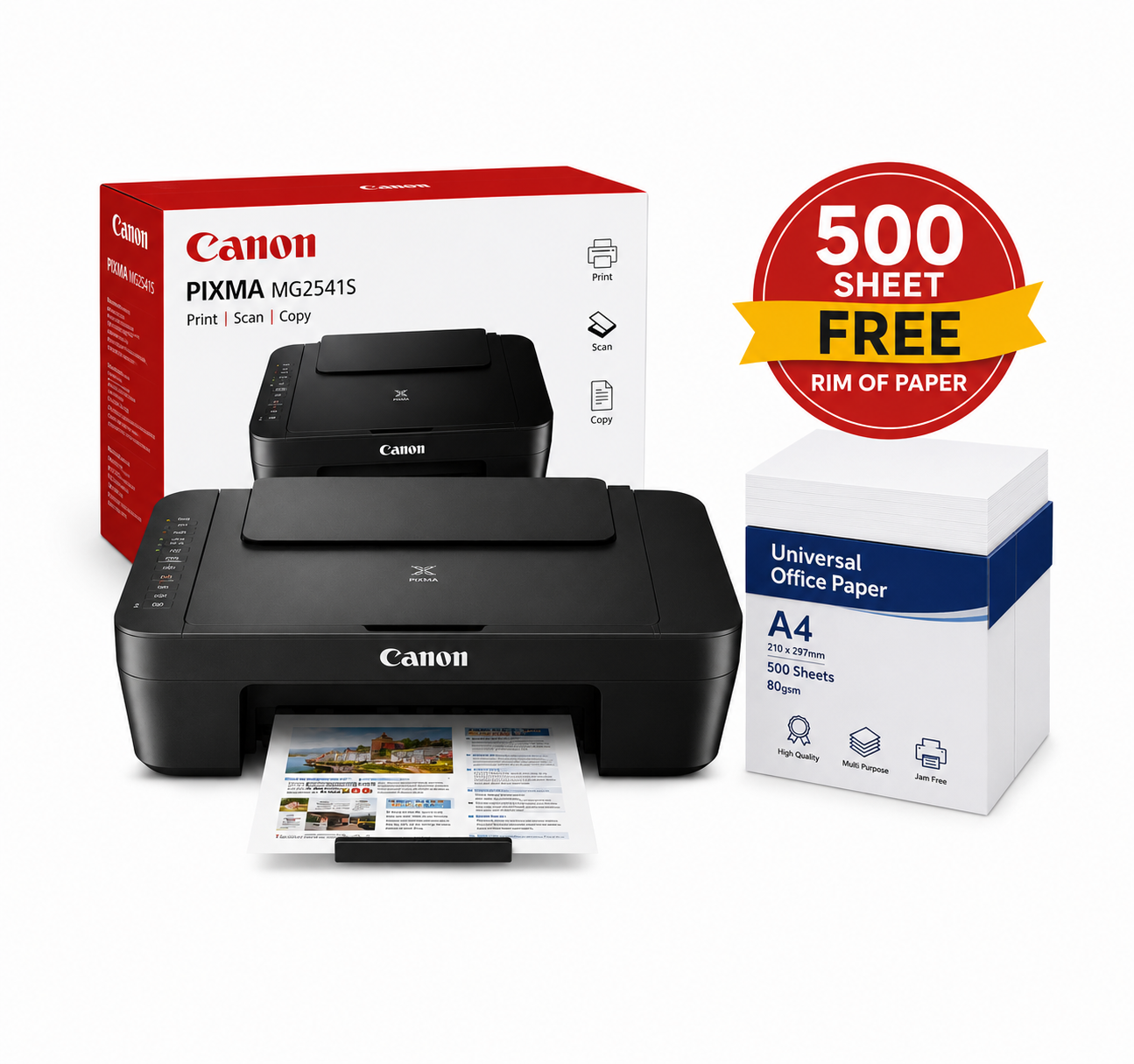 Canon PIXMA MG2541S All-in-One Printer + 500 Free Sheets of Paper Bundle