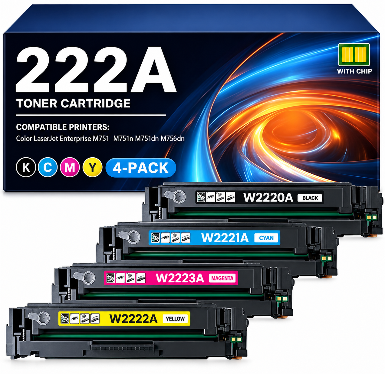 HP 222A Compatible Multipack – Black, Cyan, Magenta & Yellow LaserJet Toner Cartridges