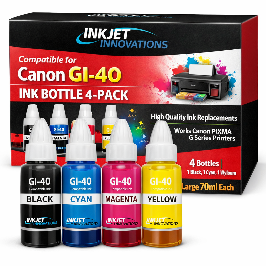 Compatible Canon GI-40 4-Pack Ink Bottle Bundle (Black, Cyan, Magenta, Yellow)