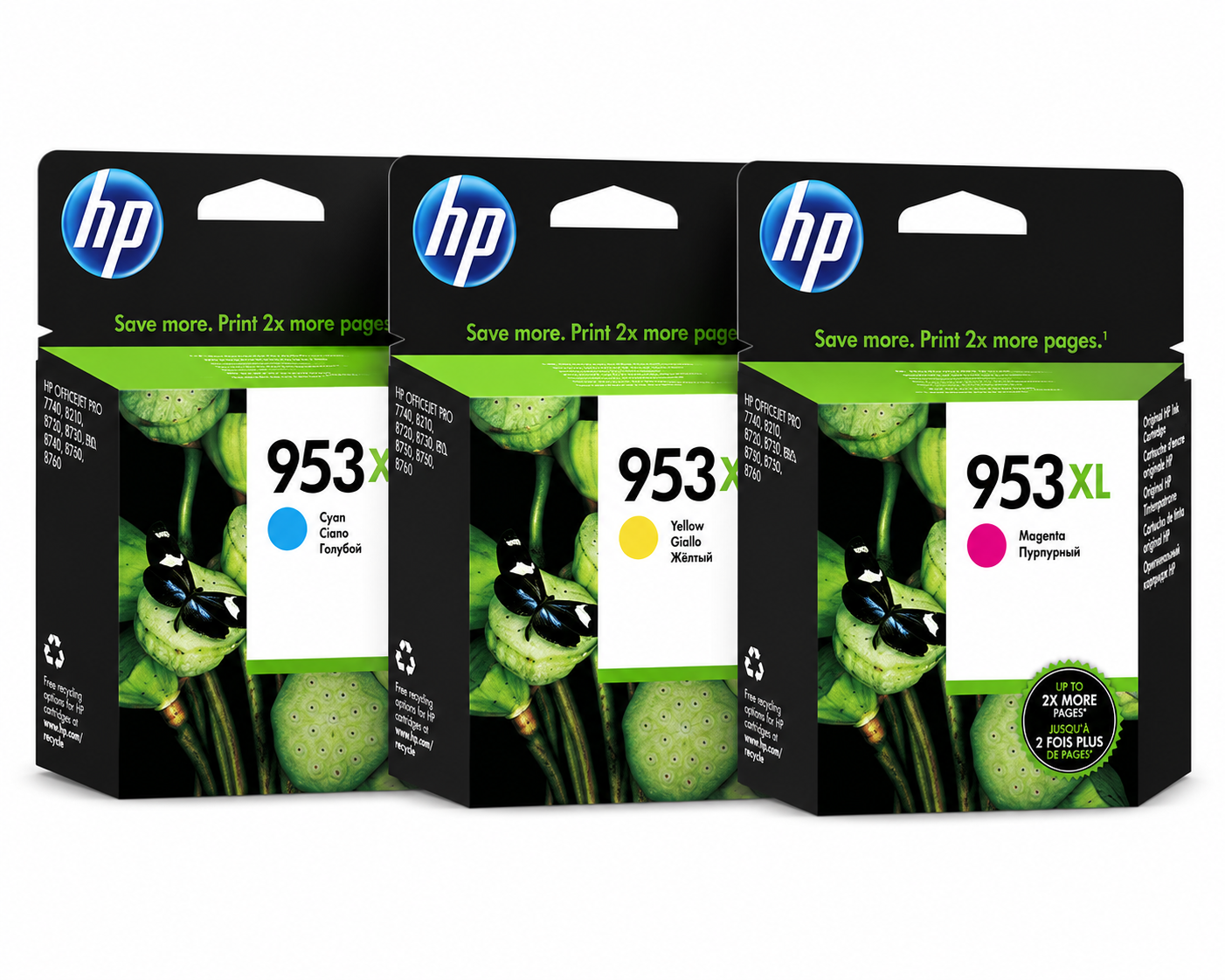 HP 953XL High Yield Ink Cartridge 3-Pack Bundle - Cyan, Yellow & Magenta