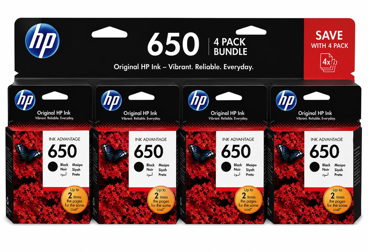 HP 650 Black Ink Advantage Cartridge 4-Pack Bundle
