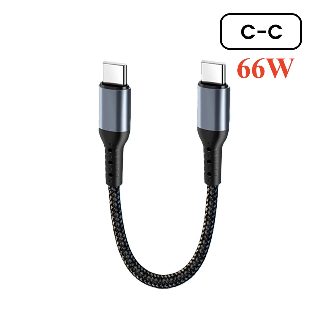 Crouch 90 Degree Short Cable USB Type C To Type C 6A 66W Fast Charge 25CM 50CM Power Bank USB C Cable For iphone Huawei Xiaomi