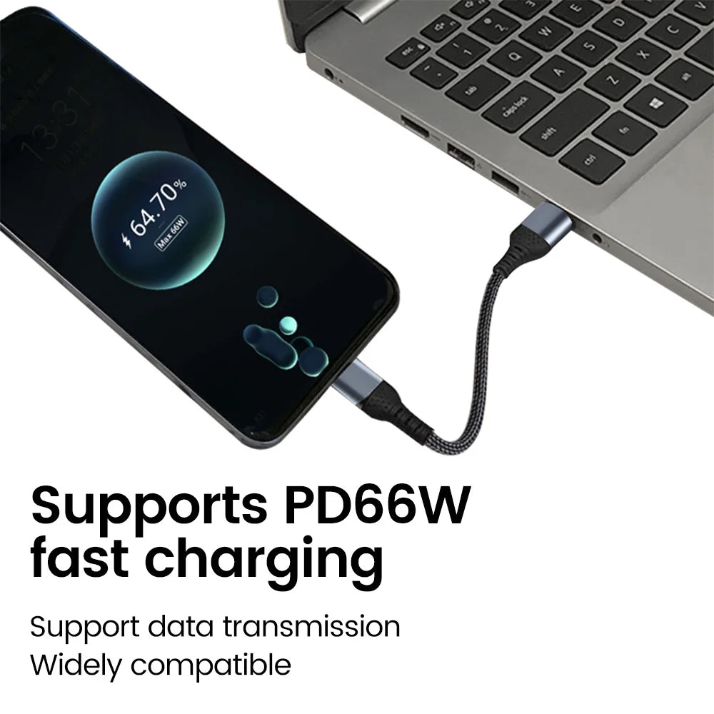 Crouch 90 Degree Short Cable USB Type C To Type C 6A 66W Fast Charge 25CM 50CM Power Bank USB C Cable For iphone Huawei Xiaomi