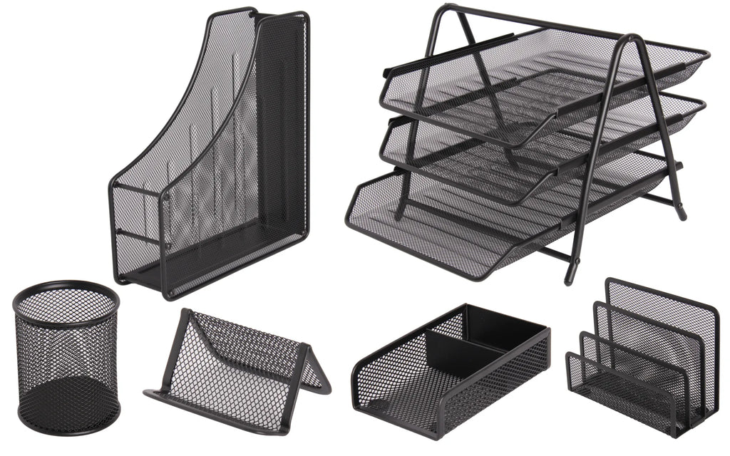 Kenzel Mesh Steel Desk Range - Stationery Set - Black