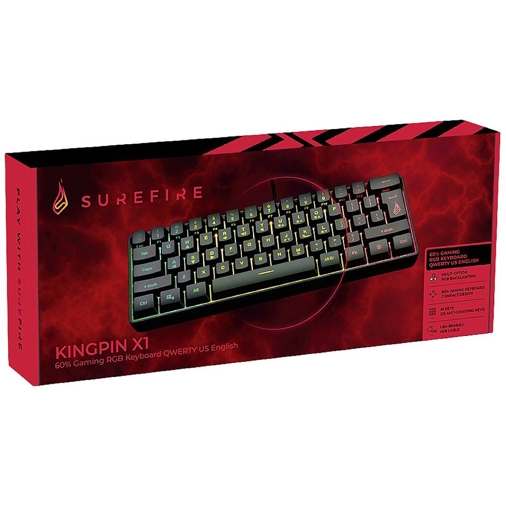 Surefire Gaming KingPin X1 Corded, USB Gaming keyboard English (US), QWERTY, Windows® Black Backlit, Multimedia buttons - CartridgeOnlineSA